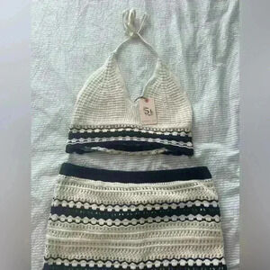 Sincerely Jules Cream and Black Crochet Skirt Set